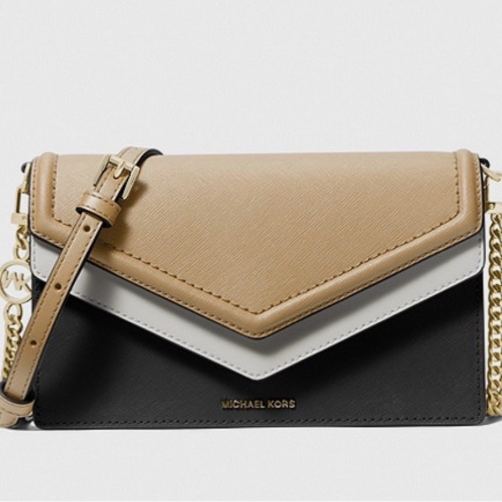 👜Michael Kors Jet Set Large Color-Block Saffiano Leather Envelope Crossbody Bag